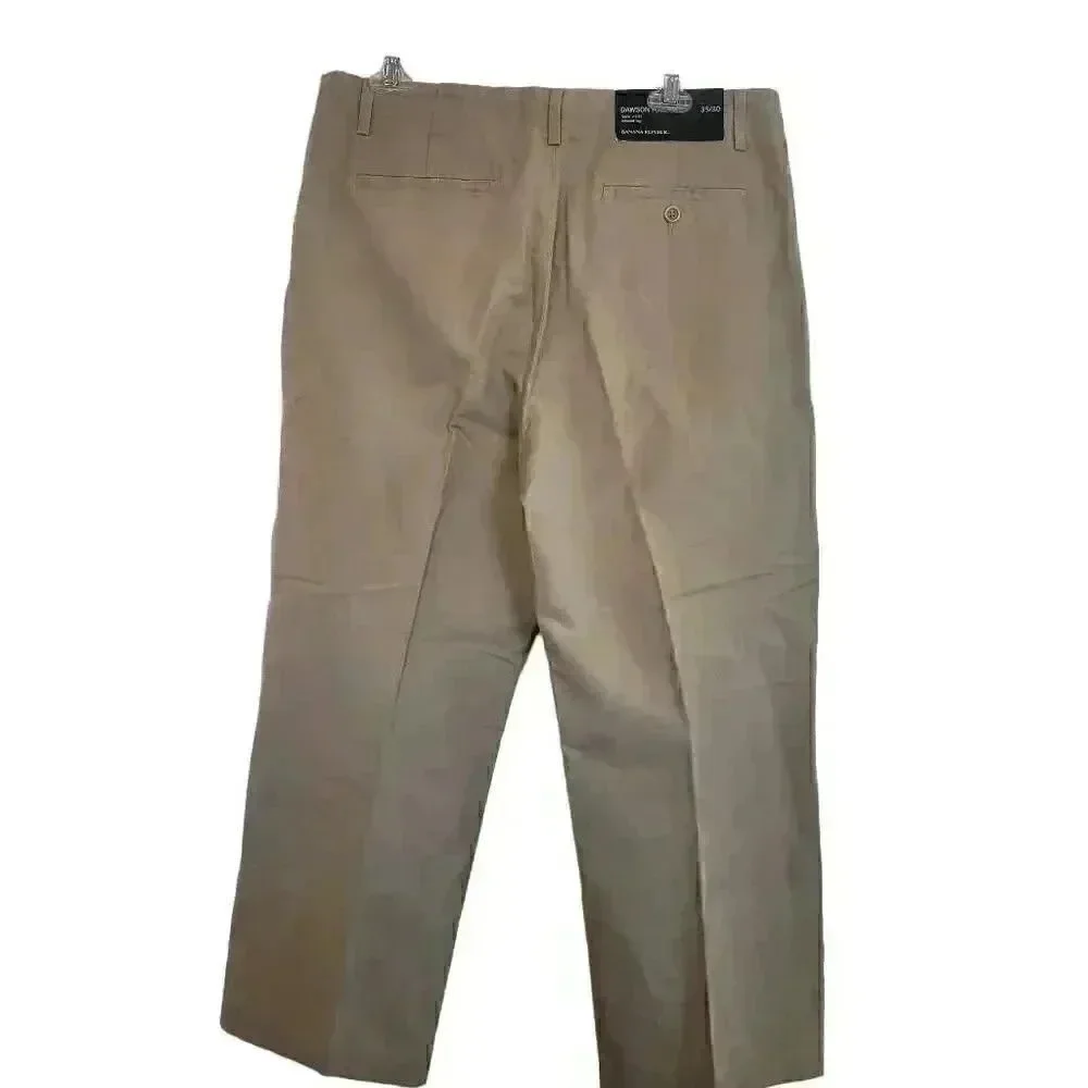 Banana Republic Men's Tan Linen/Cotton Dawson Flat Front Relaxed Leg Lower Waist